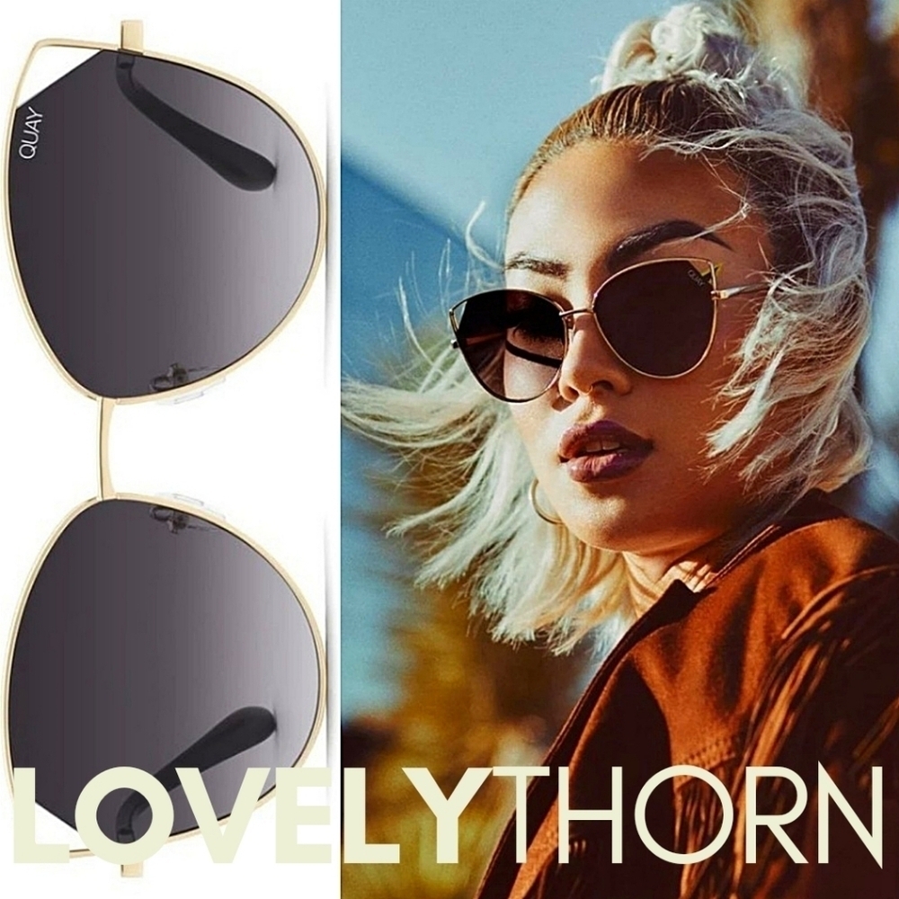 QUAY // ltd ed cut-out cateye sunglasses gold frames smoke lenses